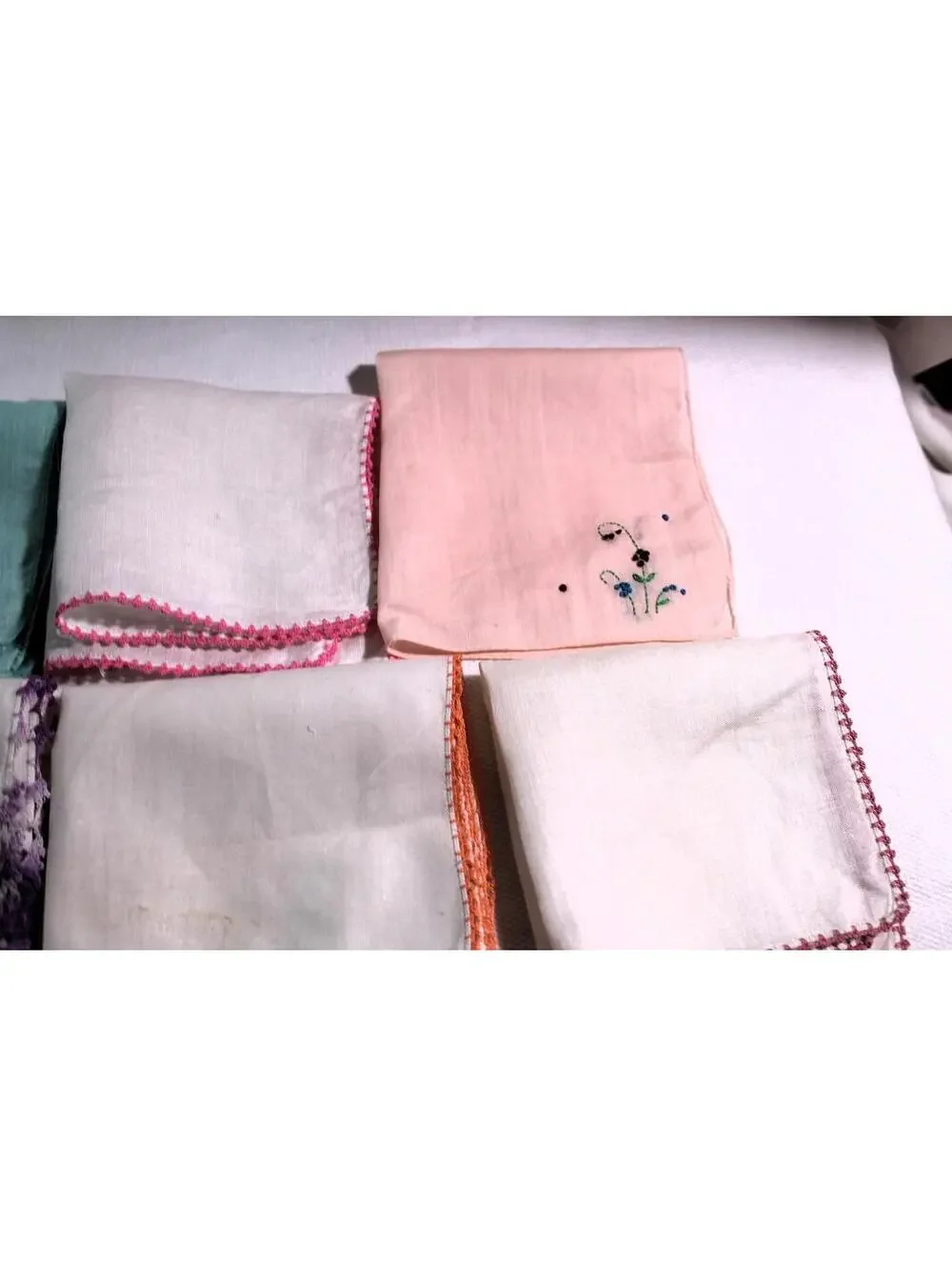 Lot of 9 Vintage Handkerchiefs With Crocheted Borders, Some Slightly Imperfect